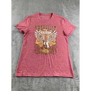 Nashville Music City Guitar Wings Tennessee Graphic T Shirt Womens Small Red